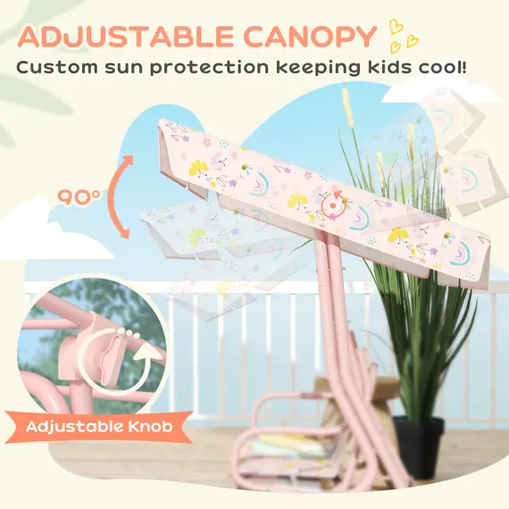 Buy AIYAPLAY Kids Garden Swing Chair with Adjustable Canopy, Safety Belt, 2 Seater Hammock Swing Bench for Patio, Porch, Pink, 5 image