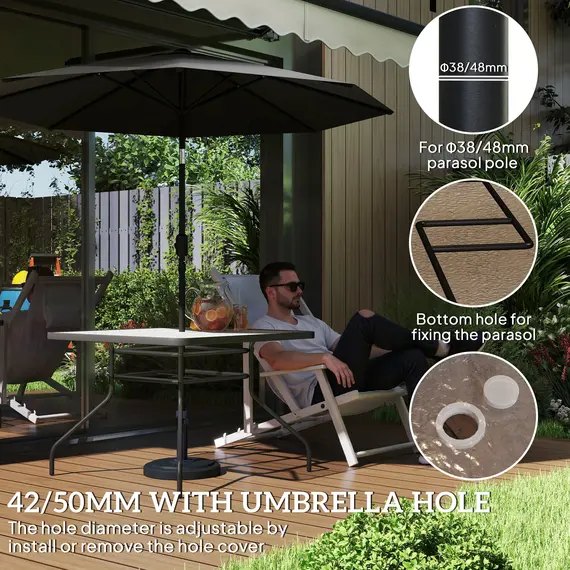 Buy Outsunny Square Garden Dining Table with Tempered Glass Top & Umbrella Hole, 100 x 100 cm, 4 image