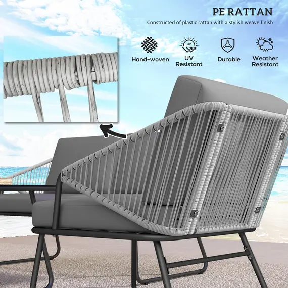 Buy Outsunny Four-Piece Rattan Strong Panel Outdoor Sofa Set - Grey, 5 image