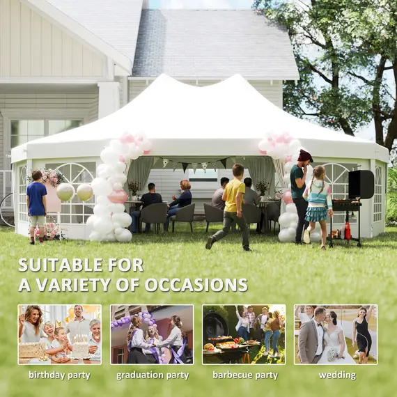 Buy Outsunny 10 Sides Decagonal Garden Gazebo Marquee Party Tent Wedding Canopy Outdoor Heavy Duty Metal Frame (8.9m x 6.5m) - White, 7 image
