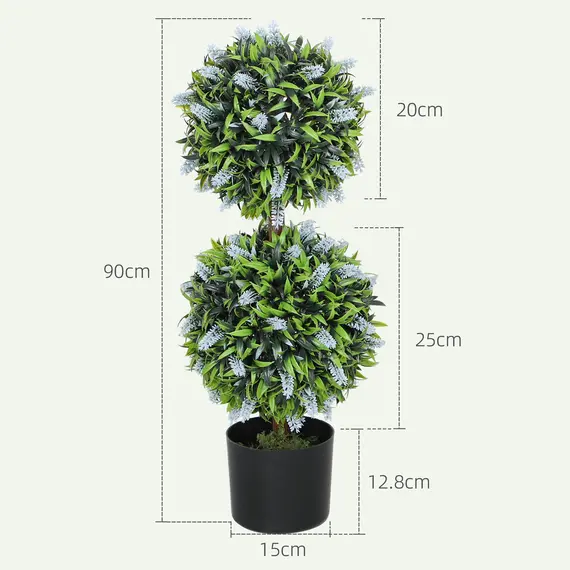 Buy Set of 2 Decorative Artificial Plants Ball Trees with Lavender Flowers in Pot Fake Plants for Home Indoor Outdoor Decor, 70cm, Blue, 3 image