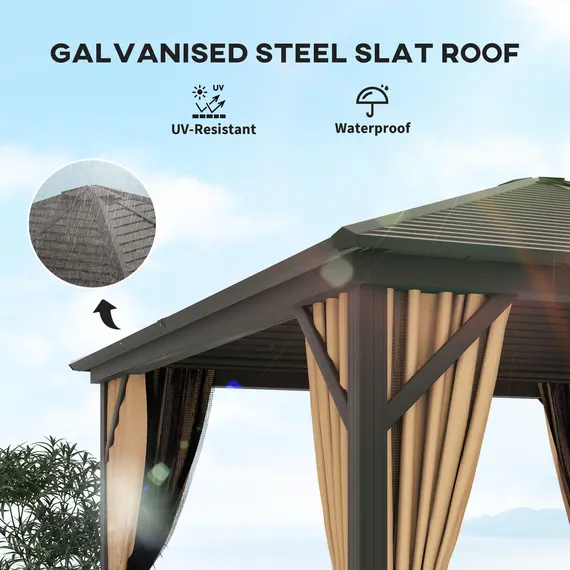 Buy Outsunny 3 x 3(m) Metal Hardtop Gazebo, with Curtains and Accessories - Brown, 4 image