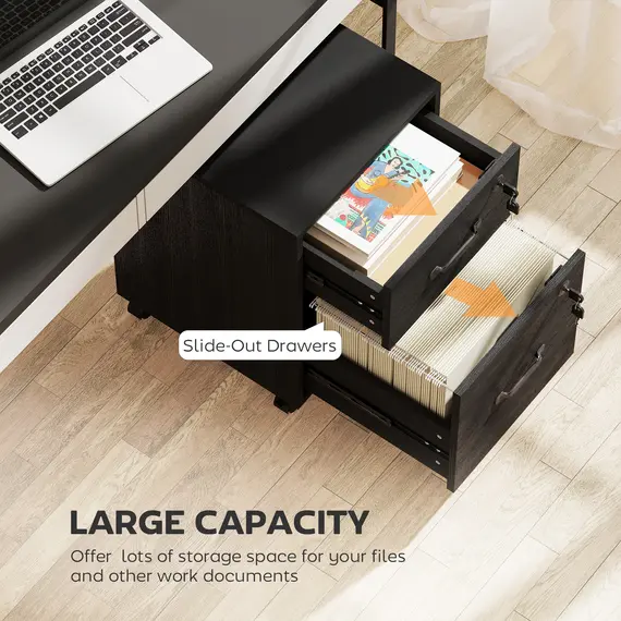 Buy HOMCOM Rolling File Cabinet with 2 Drawers, Mobile Filing Cabinet with Hanging File Folder for Letter Sized Documents, Black, 4 image