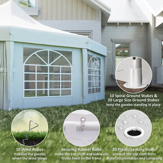 Buy Outsunny 10 Sides Decagonal Garden Gazebo Marquee Party Tent Wedding Canopy Outdoor Heavy Duty Metal Frame (8.9m x 6.5m) - White, 4 image