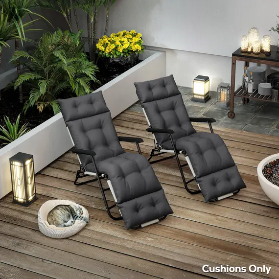 Buy Outsunny Set of Two 190 x 56cm Sun Lounger Cushions - Dark Grey, 9 image