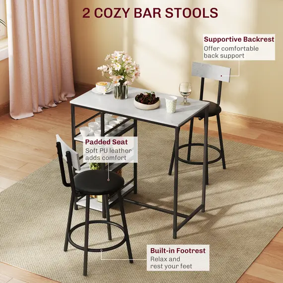 Buy Three-Piece Kitchen Dining Set, with Shelves - Grey/Black, 5 image