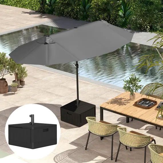 Buy Outsunny Garden Parasol Base Outdoor Umbrella Stand with Wheels Handles, Garden Umbrella Base, Filled Up to 80kg with Stand or 50kg with Water for 38, 48 mm Poles, Black, 8 image