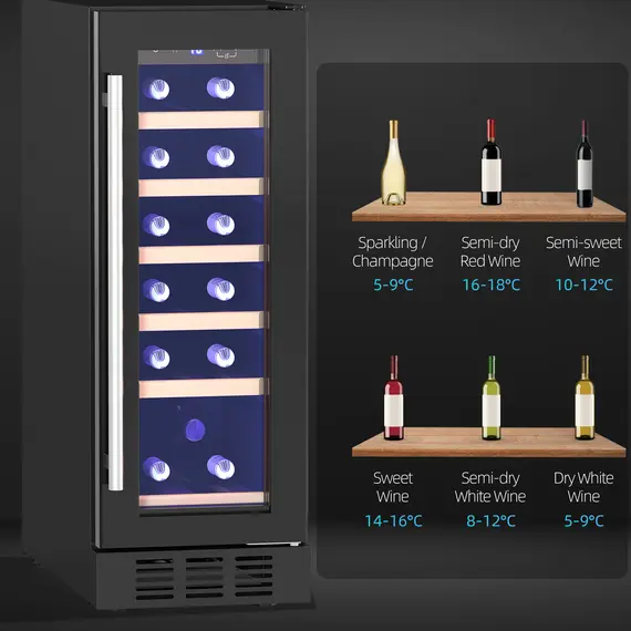 Buy 19 Bottle 5-18℃ Wooden Rack Wine Fridge - Black, 8 image
