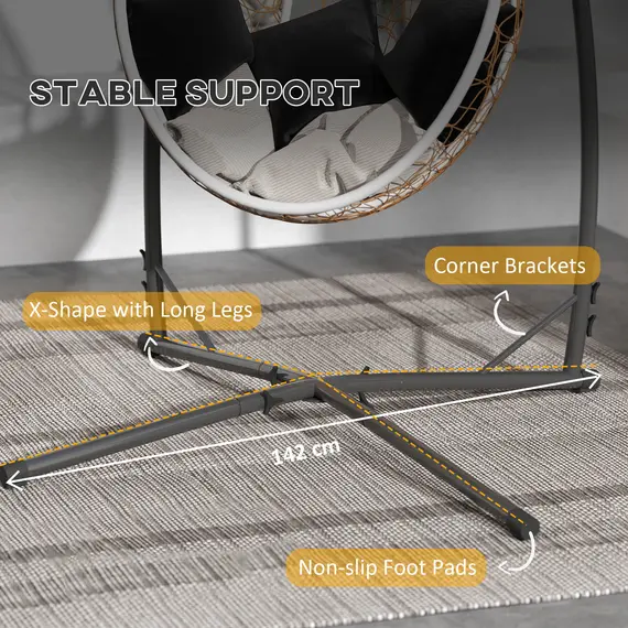 Buy Hammock Chair Stand Only, Hanging Chair Stand with X-Shape Base, Heavy Duty Steel Single Hammock Egg Swing Frame for Indoor Outdoor, 150 KG Load Capacity Black, 6 image