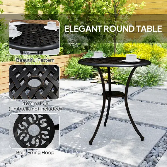 Buy Outsunny 3 Pieces Garden Dining Set for 2, Cast Aluminium Outdoor Dining Set with 2 Armchairs and Round Dining Table with Parasol Hole, Garden Furniture Bistro Set, Bronze Tone, 6 image