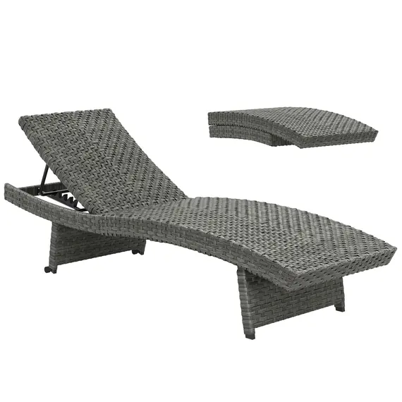 Buy Outsunny Outdoor PE Rattan Sun Lounger, Folding Wicker Garden Lounger Recliner with 4-Level Adjustable Backrest, Rolling Sunbed Lounge Chair with Wheels, Non-Slip Legs for Balcony, Beach, Mixed-grey