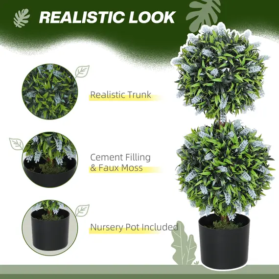 Buy Set of 2 Decorative Artificial Plants Ball Trees with Lavender Flowers in Pot Fake Plants for Home Indoor Outdoor Decor, 70cm, Blue, 4 image