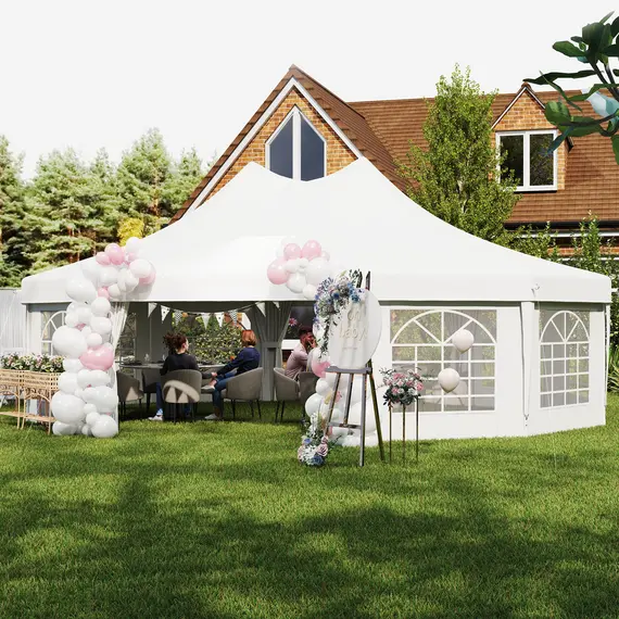 Buy Outsunny 10 Sides Decagonal Garden Gazebo Marquee Party Tent Wedding Canopy Outdoor Heavy Duty Metal Frame (8.9m x 6.5m) - White, 8 image