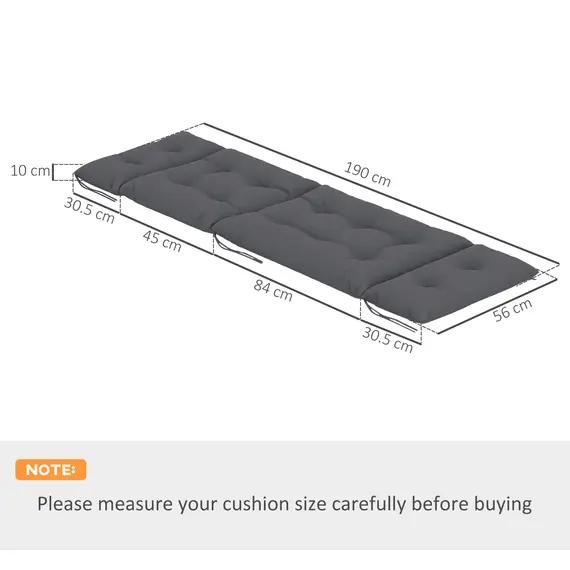 Buy Outsunny Set of Two 190 x 56cm Sun Lounger Cushions - Dark Grey, 3 image