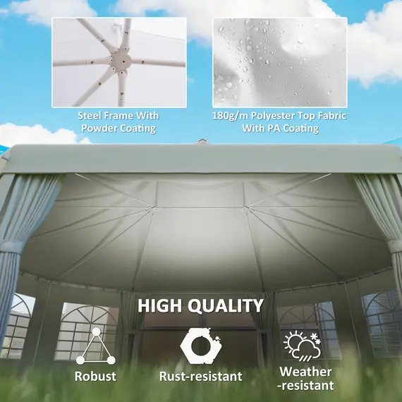 Buy Outsunny 10 Sides Decagonal Garden Gazebo Marquee Party Tent Wedding Canopy Outdoor Heavy Duty Metal Frame (8.9m x 6.5m) - White, 6 image
