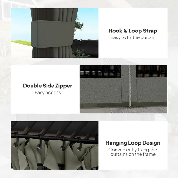 Buy Outsunny 3.6 x 3 m Aluminium Hardtop Gazebo with Smart Drainage System and Ceiling Hooks- Dark Grey, 6 image