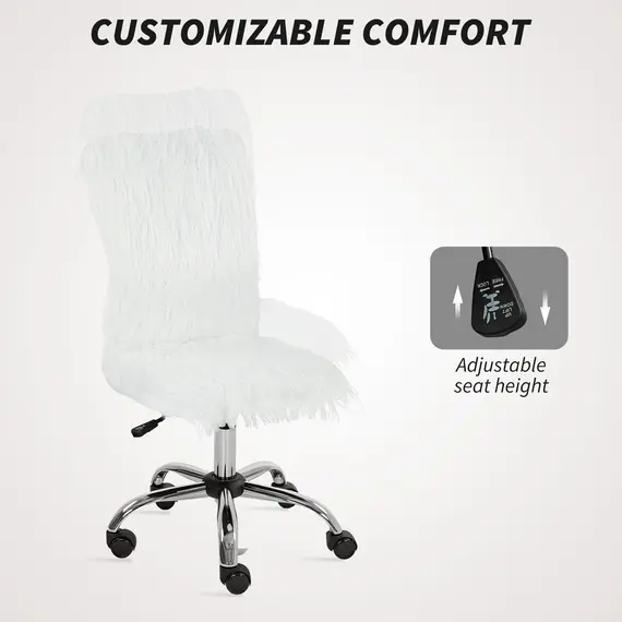 Buy Plush Office Desk Chair, Modern Armless Swivel Vanity Chair with Adjustable Height for Home Office, Bedroom, Living Room, White, 6 image
