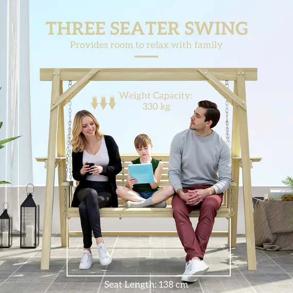 Buy Three-Seater Wooden Swing Bench, 4 image