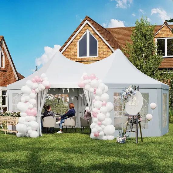 Buy Outsunny 6.8 x 5m Octagonal Marquee Gazebo - White, 9 image