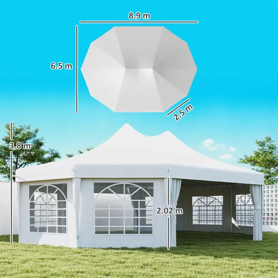 Buy Outsunny 10 Sides Decagonal Garden Gazebo Marquee Party Tent Wedding Canopy Outdoor Heavy Duty Metal Frame (8.9m x 6.5m) - White, 3 image