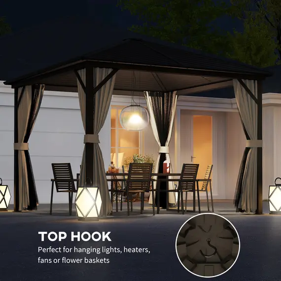 Buy Outsunny 3 x 3(m) Metal Hardtop Gazebo, with Curtains and Accessories - Brown, 6 image