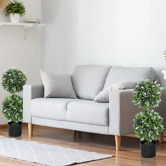 Buy Set of 2 Decorative Artificial Plants Ball Trees with Lavender Flowers in Pot Fake Plants for Home Indoor Outdoor Decor, 70cm, Blue, 8 image