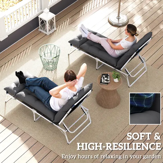 Buy Outsunny Set of Two 190 x 56cm Sun Lounger Cushions - Dark Grey, 5 image
