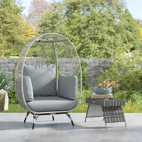 Buy Outsunny Rattan Egg Chair with Cushions and Pillows, Charcoal Grey, 8 image