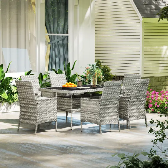 Buy Outsunny Seven-Piece Rattan Dining Set - Mixed-Grey, 8 image
