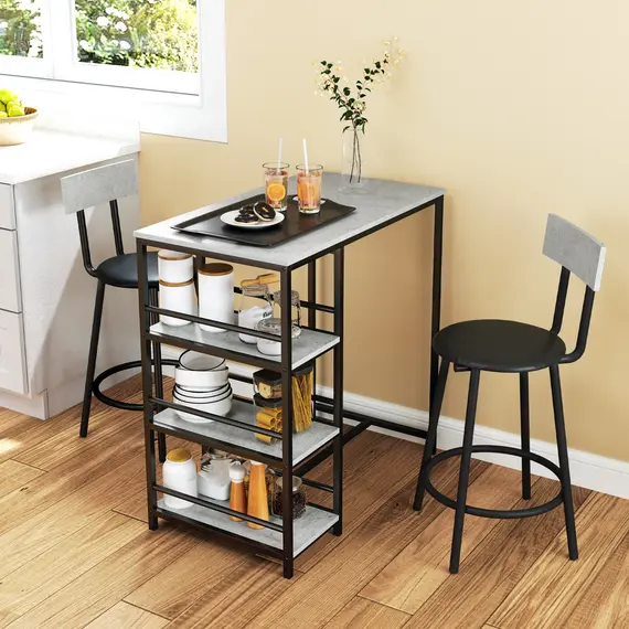 Buy Three-Piece Kitchen Dining Set, with Shelves - Grey/Black, 2 image