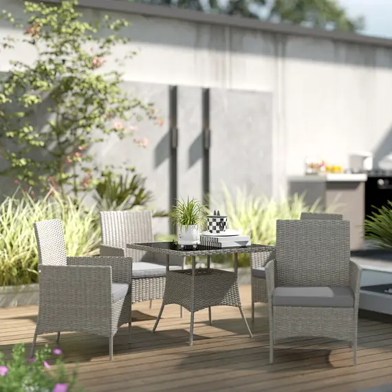 Buy Five-Pieces Rattan Dining Set - Light Grey, 9 image