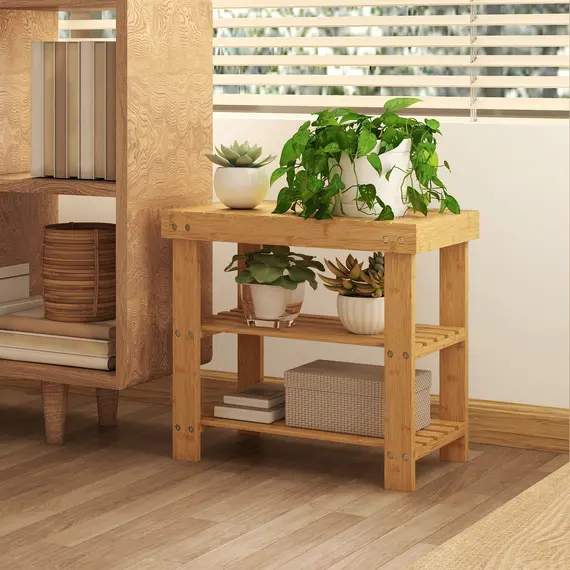 Buy Two Shelf Bamboo Shoe Storage Bench - Natural Finish, 8 image