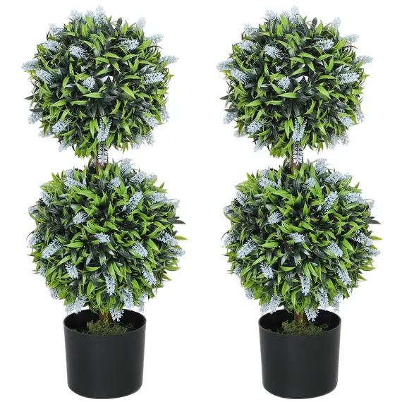 Buy Set of 2 Decorative Artificial Plants Ball Trees with Lavender Flowers in Pot Fake Plants for Home Indoor Outdoor Decor, 70cm, Blue
