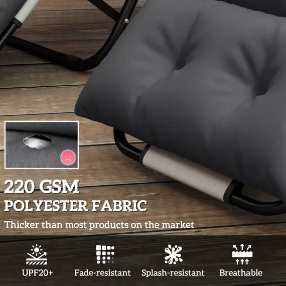 Buy Outsunny Set of Two 190 x 56cm Sun Lounger Cushions - Dark Grey, 4 image
