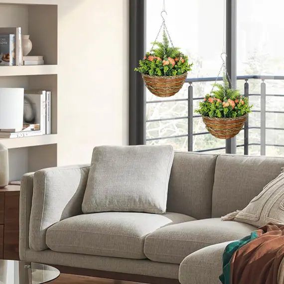 Buy Set of Two Hanging Lisianthus Flower Pots - Yellow/Green, 8 image