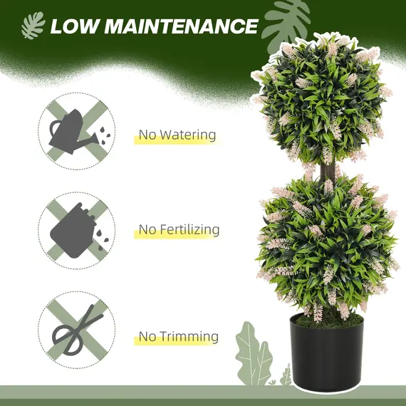 Buy Set of 2 Decorative Artificial Plants Ball Trees with Lavender Flowers in Pot Fake Plants for Home Indoor Outdoor Decor, 70cm, Pink, 5 image