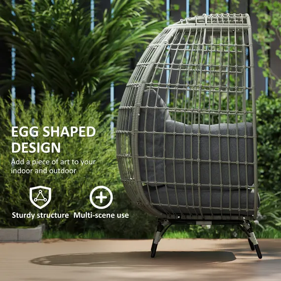 Buy Outsunny Rattan Egg Chair with Cushions and Pillows, Charcoal Grey, 5 image