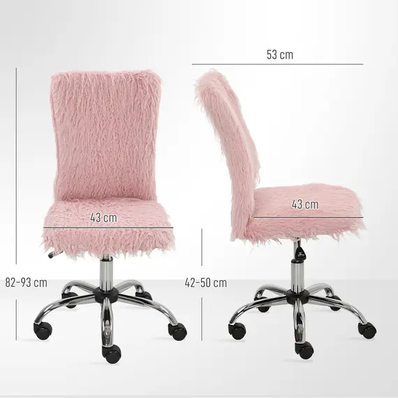 Buy Plush Office Desk Chair, Modern Armless Swivel Vanity Chair with Adjustable Height for Home Office, Bedroom, Living Room, Pink, 3 image