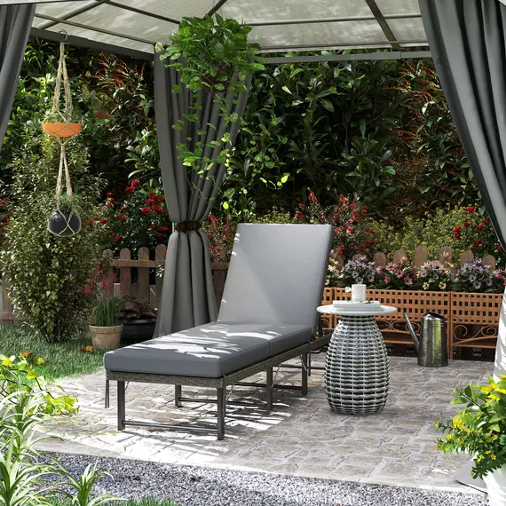 Buy Outsunny Single Folding Rattan Sun Lounger, with Cushion - Grey, 2 image