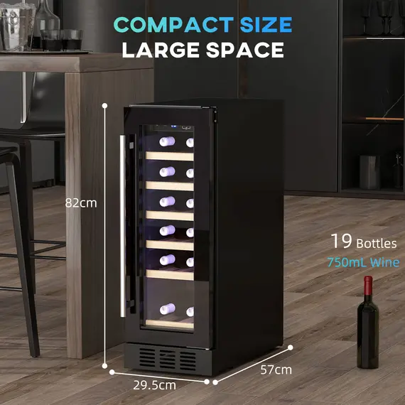 Buy 19 Bottle 5-18℃ Wooden Rack Wine Fridge - Black, 3 image