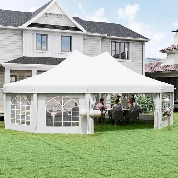 Buy Outsunny 10 Sides Decagonal Garden Gazebo Marquee Party Tent Wedding Canopy Outdoor Heavy Duty Metal Frame (8.9m x 6.5m) - White, 2 image