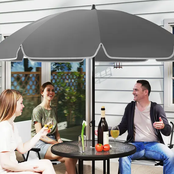 Buy Outsunny 4 Seater Garden Furniture Set, 6 Pieces Garden Table and Chairs with Parasol, Outdoor Garden Dining Set with Folding Chairs and Round Glass Top Table for Patio, Cream White, 8 image