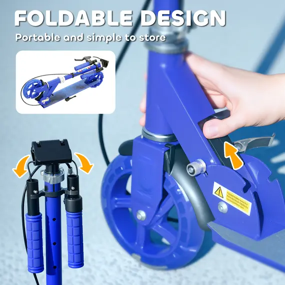 Buy AIYAPLAY Scooter for Kids Aged 3-8 Years, with Adjustable Handle, Two Light Up Wheels, Handbrake, Rear Brake, Blue, 7 image