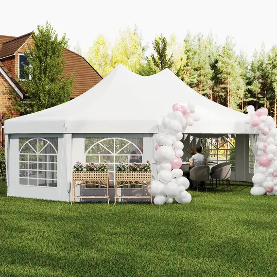 Buy Outsunny 10 Sides Decagonal Garden Gazebo Marquee Party Tent Wedding Canopy Outdoor Heavy Duty Metal Frame (8.9m x 6.5m) - White, 9 image