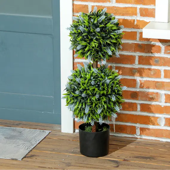 Buy Set of 2 Decorative Artificial Plants Ball Trees with Lavender Flowers in Pot Fake Plants for Home Indoor Outdoor Decor, 70cm, Blue, 9 image