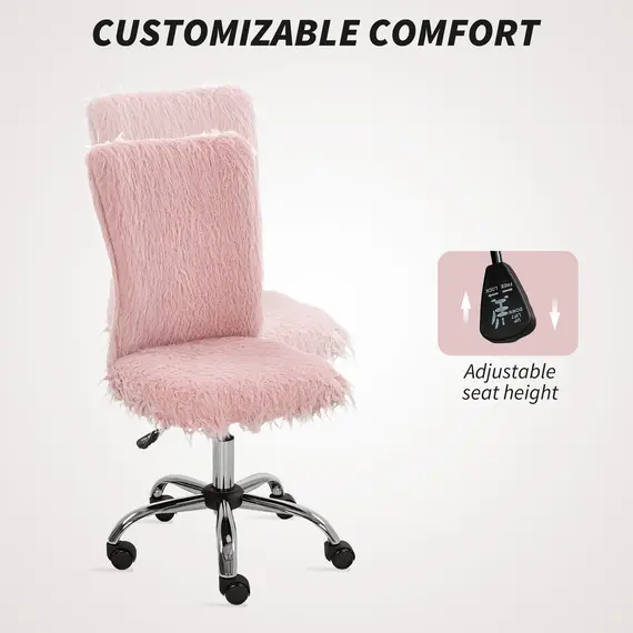 Buy Plush Office Desk Chair, Modern Armless Swivel Vanity Chair with Adjustable Height for Home Office, Bedroom, Living Room, Pink, 6 image