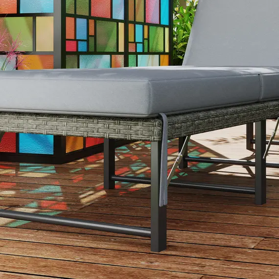 Buy Outsunny Single Folding Rattan Sun Lounger, with Cushion - Grey, 9 image