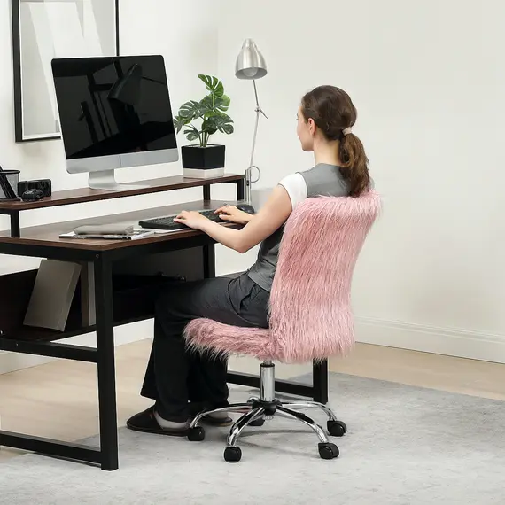 Buy Plush Office Desk Chair, Modern Armless Swivel Vanity Chair with Adjustable Height for Home Office, Bedroom, Living Room, Pink, 9 image