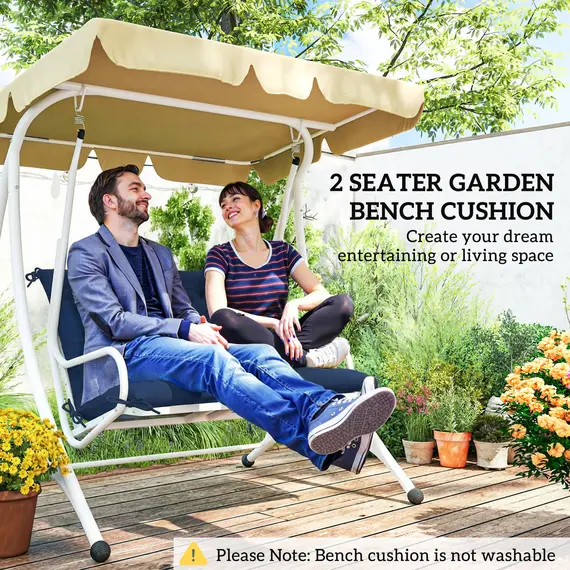 Buy 2 Seater Bench Pad, Garden Chair Cushion with Back and Ties for Indoor and Outdoor Use, 98 x 100 cm, Dark Blue, 7 image