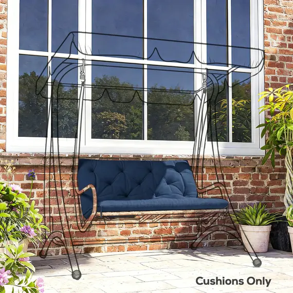 Buy 2 Seater Bench Pad, Garden Chair Cushion with Back and Ties for Indoor and Outdoor Use, 98 x 100 cm, Dark Blue, 9 image